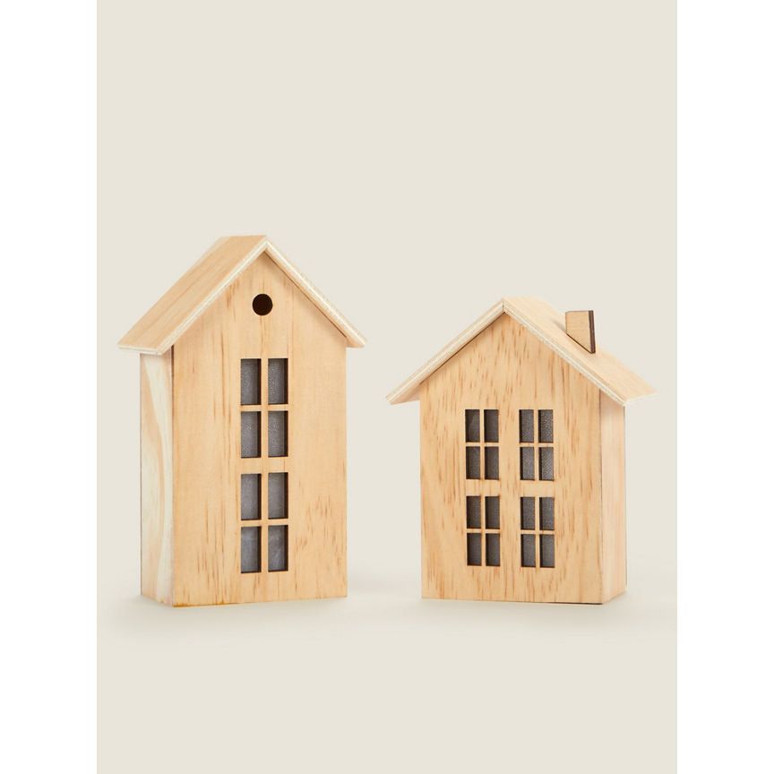 George Home Natural Wooden House Decorative Light - Set of 2 GOODS ASDA   