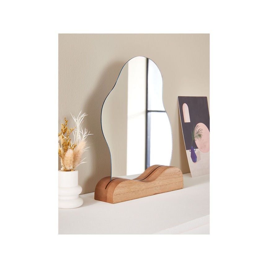 George Home Pebble Fluid Mirror On Wood Base