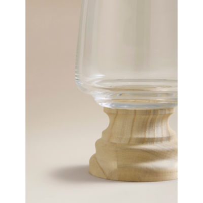George Home clear hurricane vase with wood base (British brand)