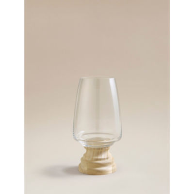 George Home clear hurricane vase with wood base (British brand)