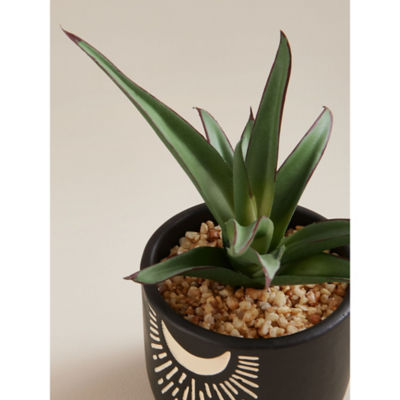George Home artificial aloe plant in cement pot, grey, 16cm - British product