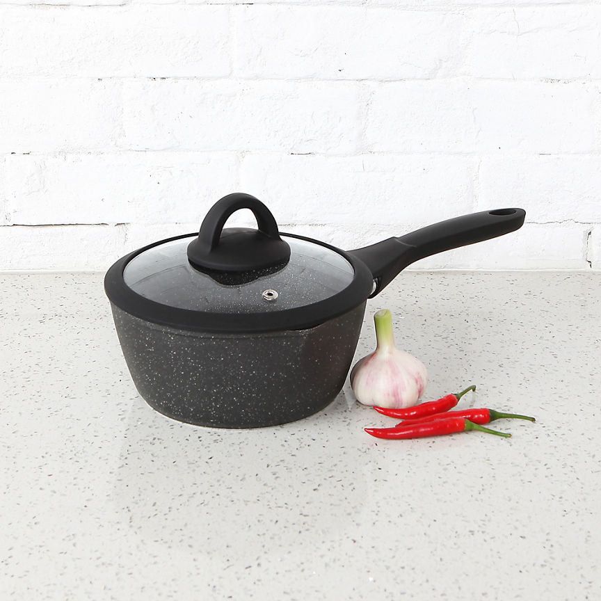 George Home Black Marble Effect Soft Grip Saucepan 18cm GOODS ASDA   