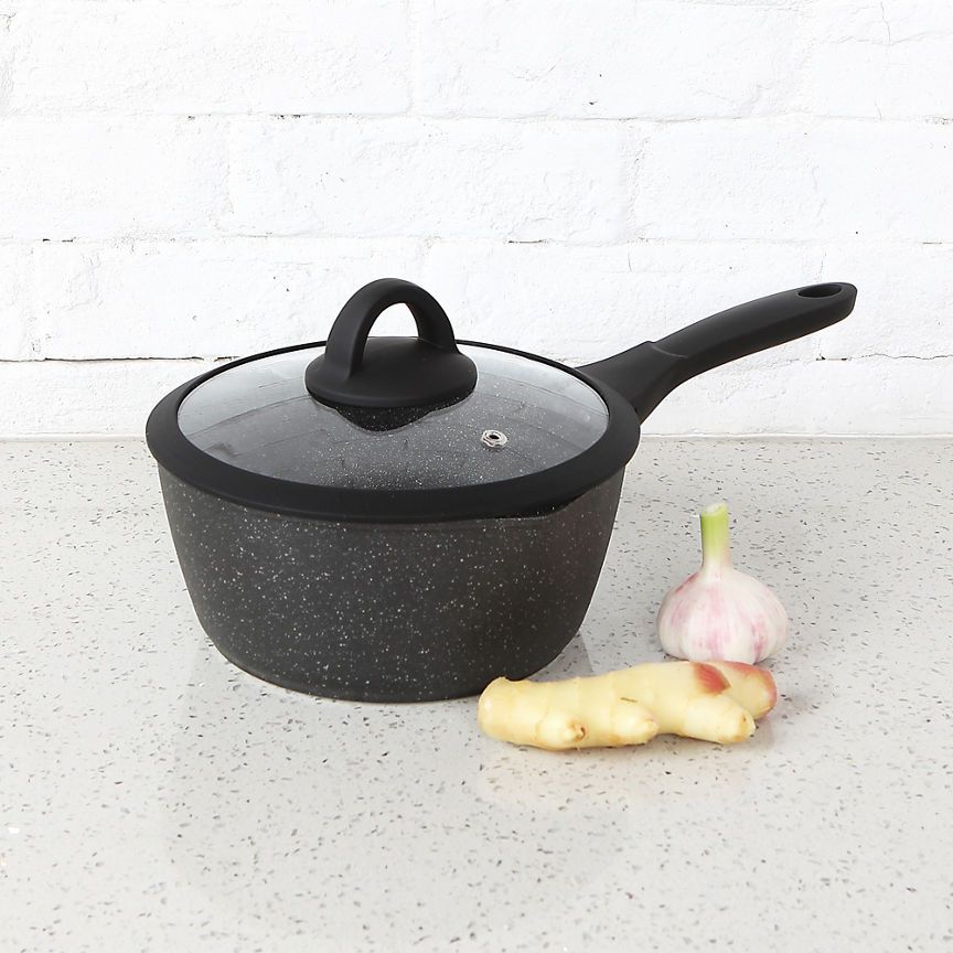 George Home Black Marble Effect Soft Grip Saucepan 20cm