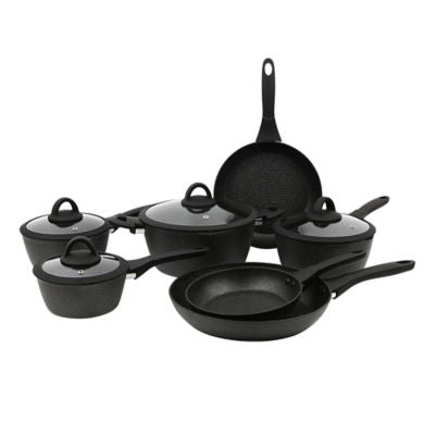Black marble effect non-stick pan set of 7 - British product