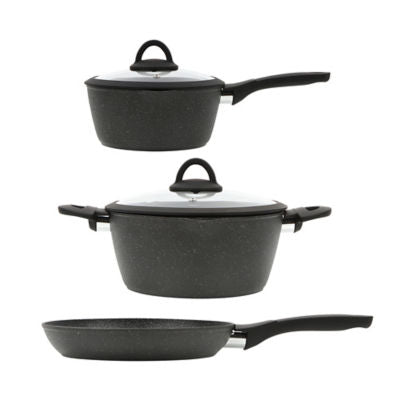 Black marble effect non-stick pan set of 7 - British product