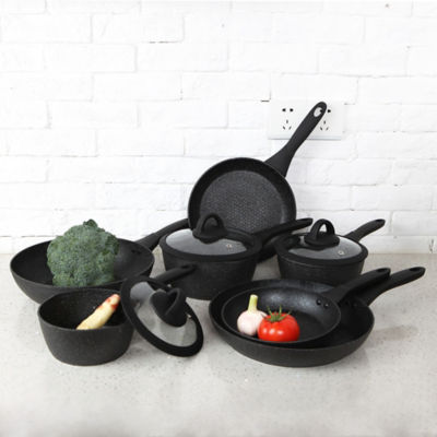 Black marble effect soft grip pan set of 7 - British product