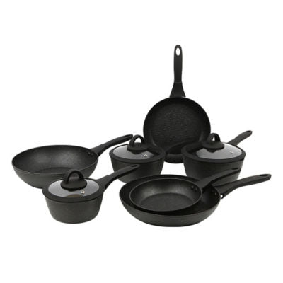 Black marble effect soft grip pan set of 7 - British product