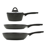 Black marble effect soft grip pan set of 7 - British product