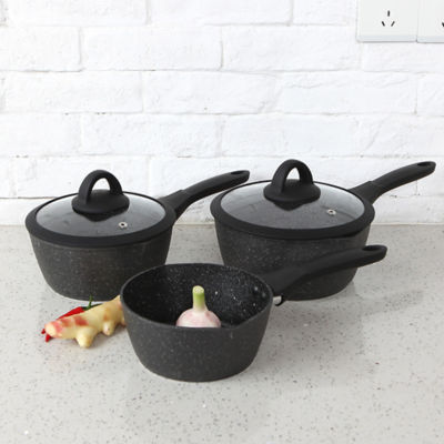 Black marble effect saucepans set of 3 soft grip, imported from the UK