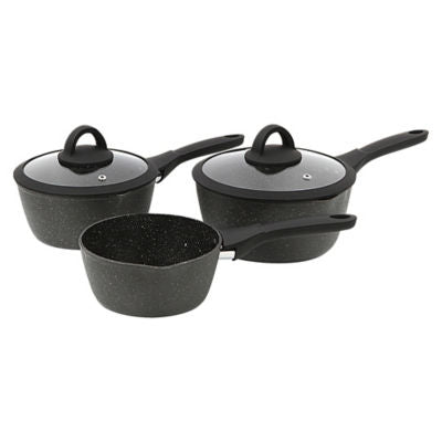 Black marble effect saucepans set of 3 soft grip, imported from the UK