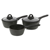 Black marble effect saucepans set of 3 soft grip, imported from the UK