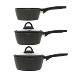 Black marble effect saucepans set of 3 soft grip, imported from the UK
