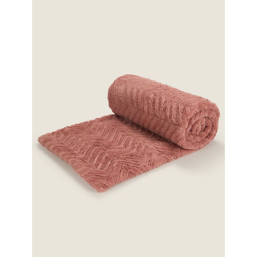 George Home Pink Brushed Chevron Faux Fur Throw GOODS ASDA   