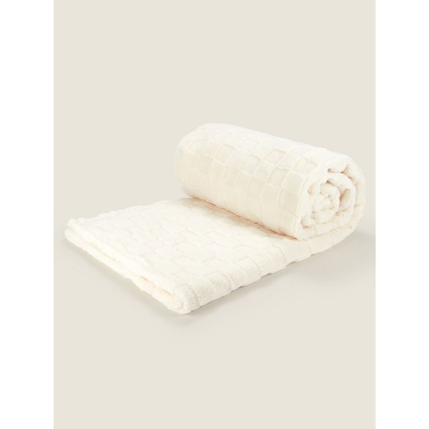 George Home Cream Square Print Blanket GOODS ASDA   