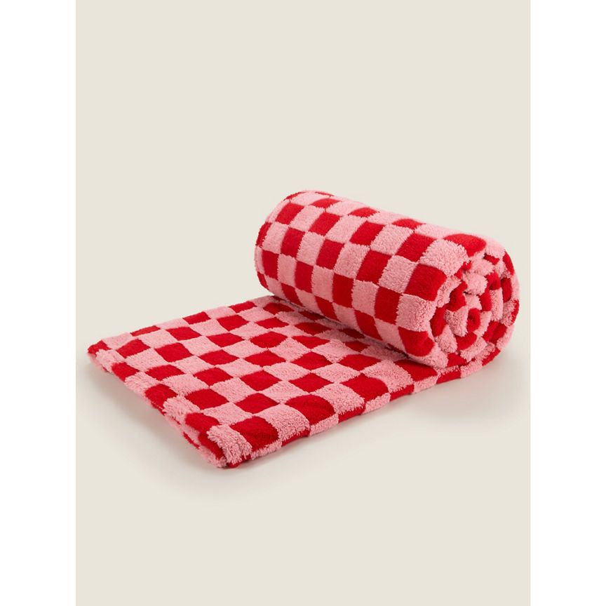 George Home Red & Pink Embossed Checkerboard Throw GOODS ASDA   