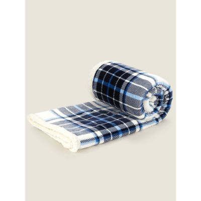 George Home blue check Sherpa throw - British product
