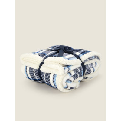 George Home blue check Sherpa throw - British product