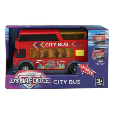 Dynaforce red toy bus with retractable roof and lights (British brand)