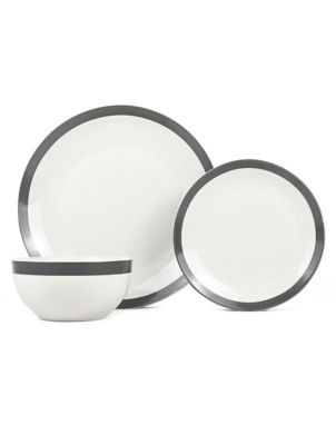 George Home Black & White Stripe Porcelain Dinner Set 12 Piece