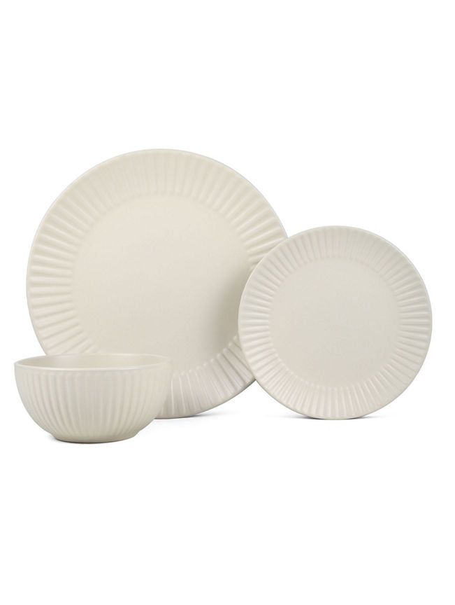 George Home Natural Wide Ribbed Dinner Set - 12 Piece