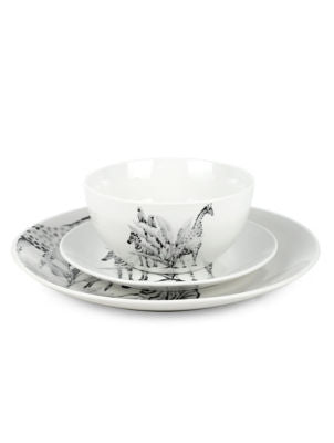 ASDA George Home Hvit & Svart Jungel Porselens Servisesett 12 deler - Kjøp online hos McGrocer