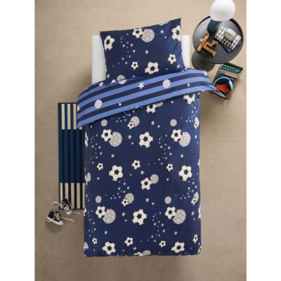 George Home Blue Football Microfibre Reversible Duvet Set Single, UK version