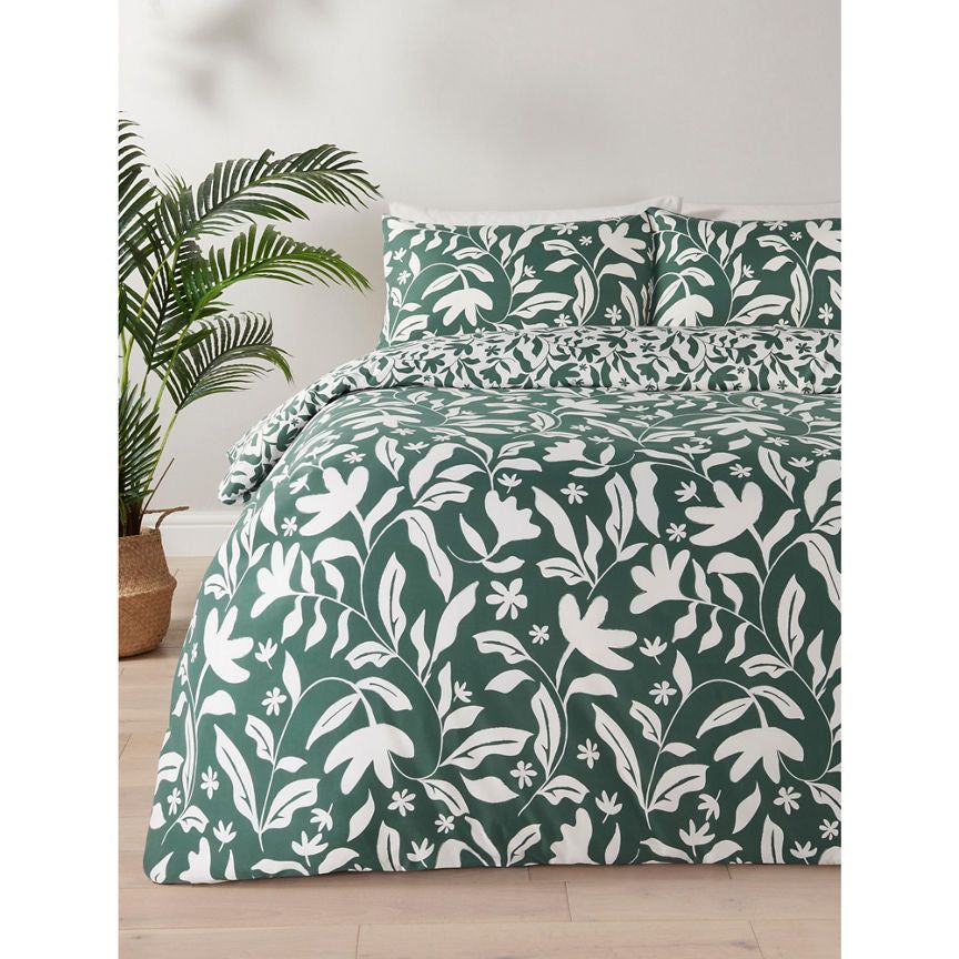 George Home Green & White Le Jardin Reversible Duvet Set -Single