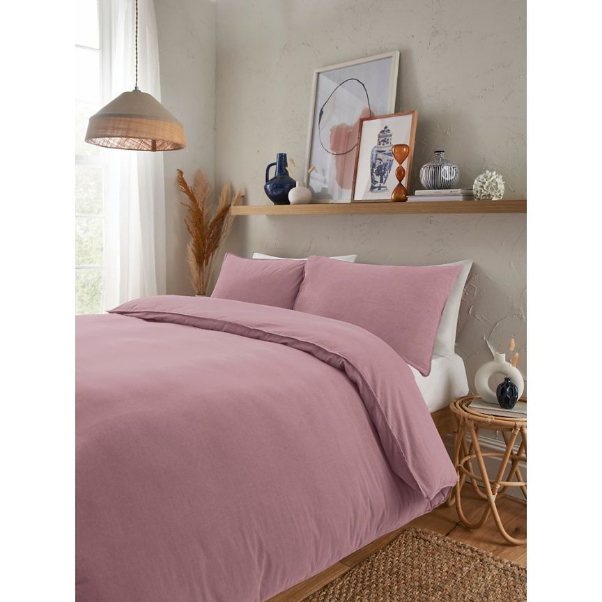 George Home Pink Relaxed Washed Cotton Duvet Set - Double