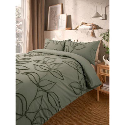 ASDA George Home Green Luxury 100% Cotton Tufted Leaf Duvet Set - Double- Buy online at McGrocer