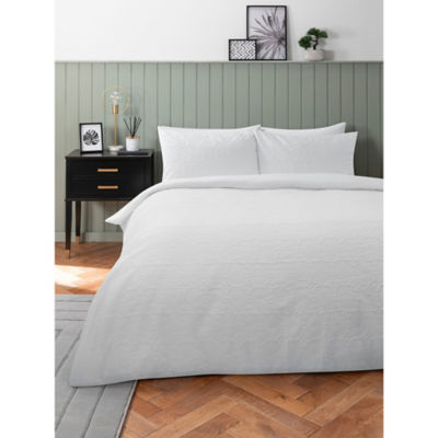 George Home white embossed flower duvet set double - British product