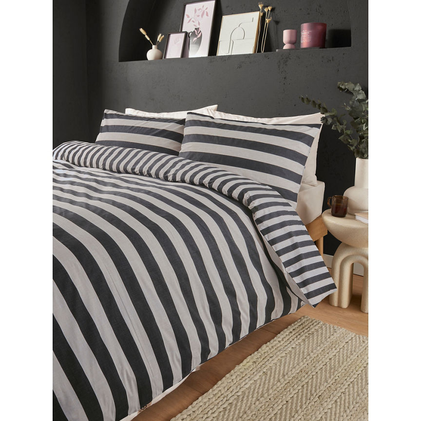 George Home White & Black Humbug Stripe Reversible Duvet Set -Double GOODS ASDA   