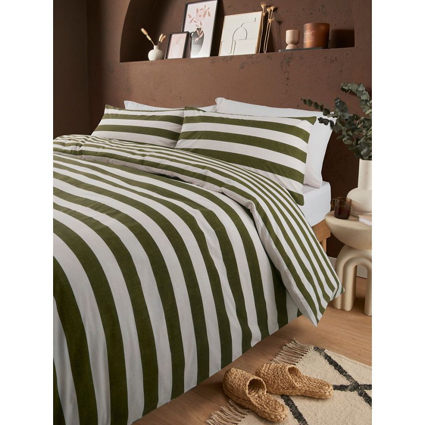 George Home Green & White Humbug Stripe Reversible Duvet Set - Double GOODS ASDA   