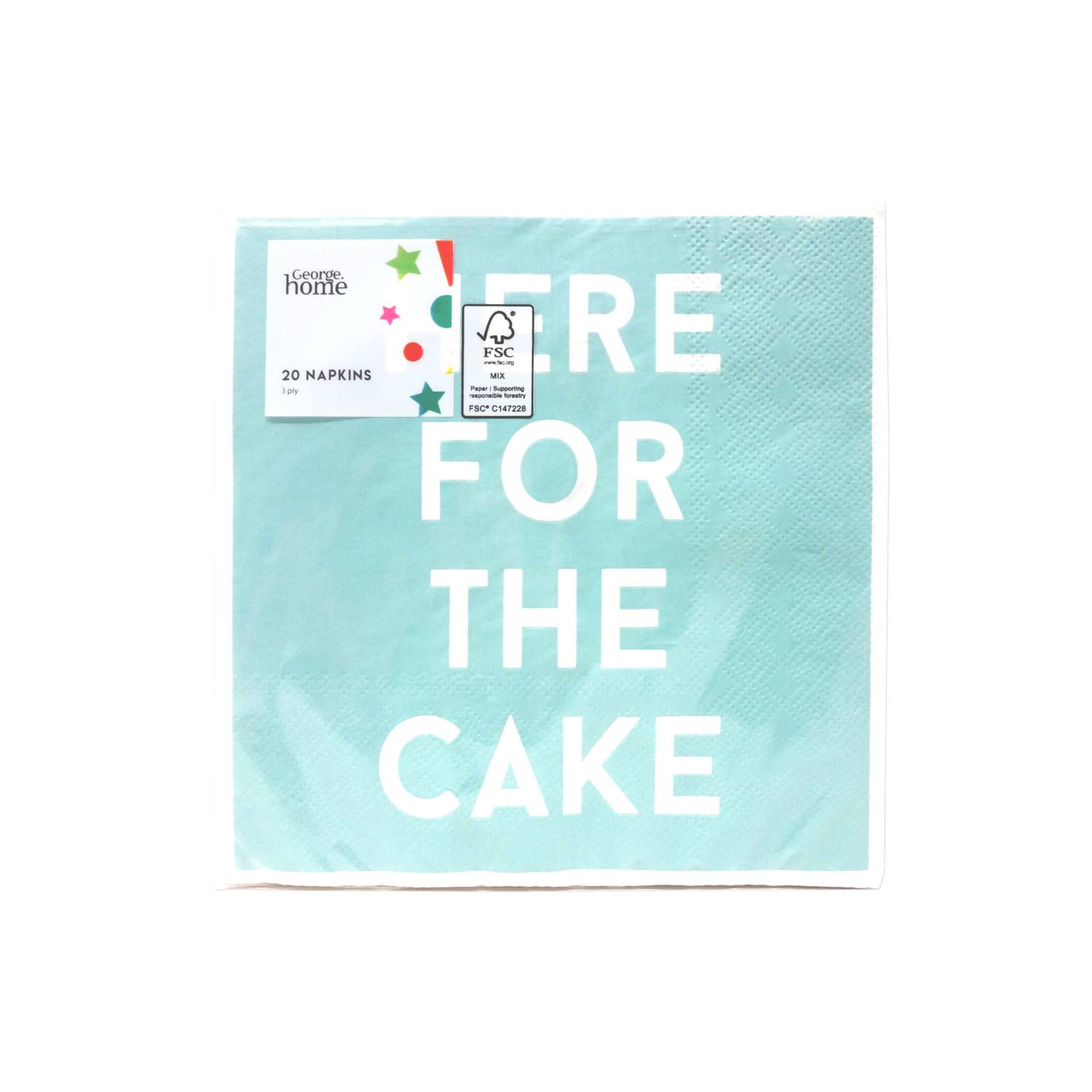 George Home aqua 'Here for the Cake' napkins, pack of 20, imported from the UK