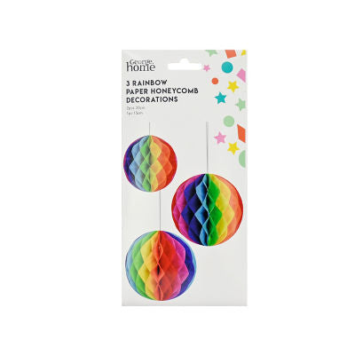 George Home rainbow paper honeycomb hanging decorations 2pk 20cm and 15cm, UK version