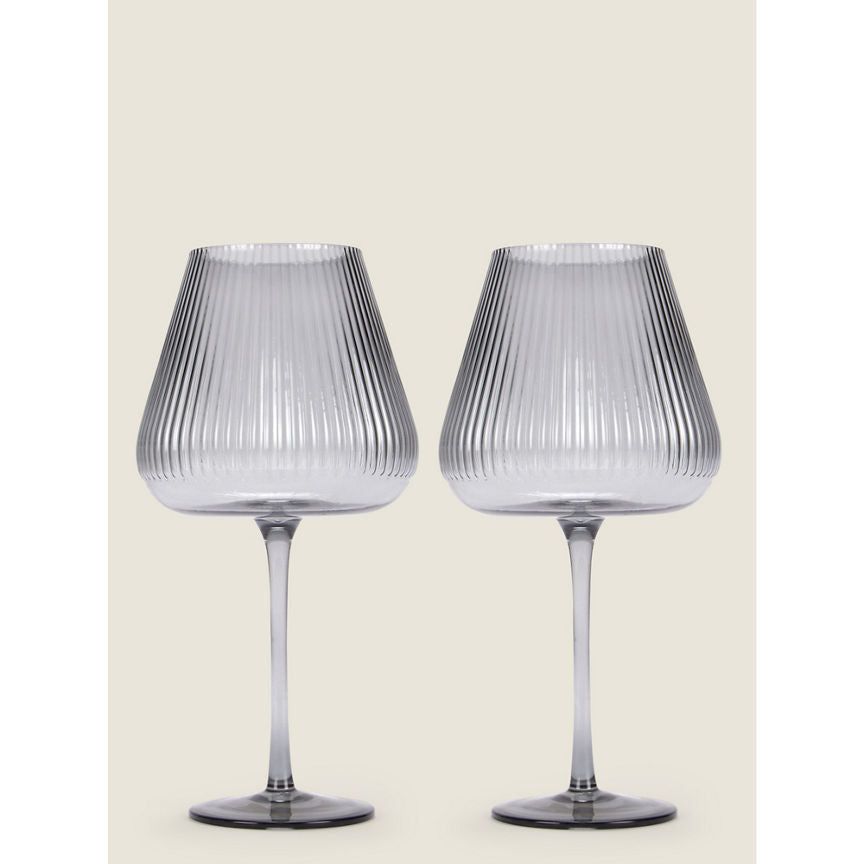 George Home Grey Ribbed Wine Glass - Set of 2 GOODS ASDA   