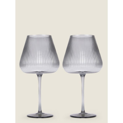 George Home Grå Ribbet vinglass sett med 2 230ml