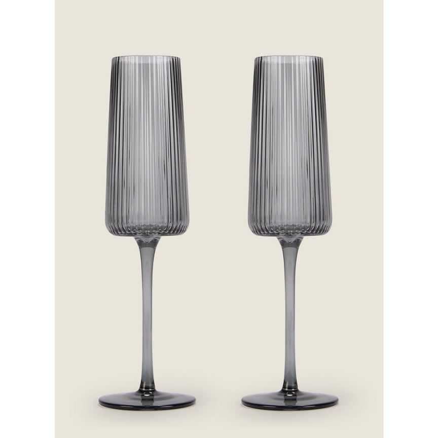 George Home Grey Ribbed Champagne Glass - Set of 2 GOODS ASDA   