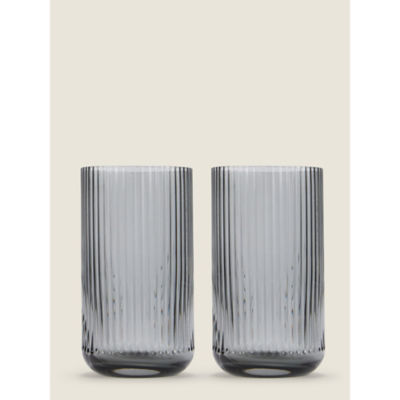 George Home grey ribbed hi-ball glass set of 2 410ml, UK version