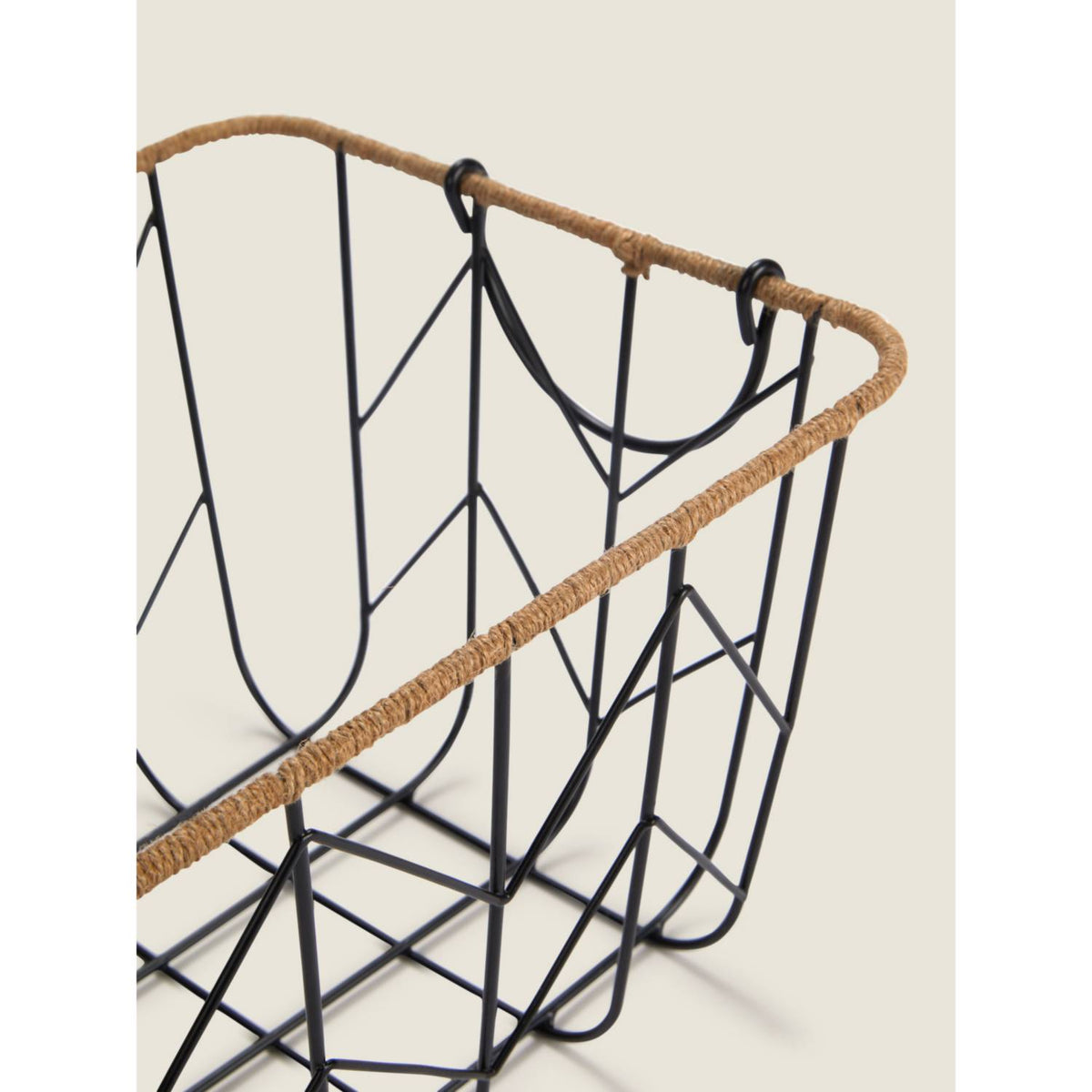 George Home large black wire basket with jute rope - British product