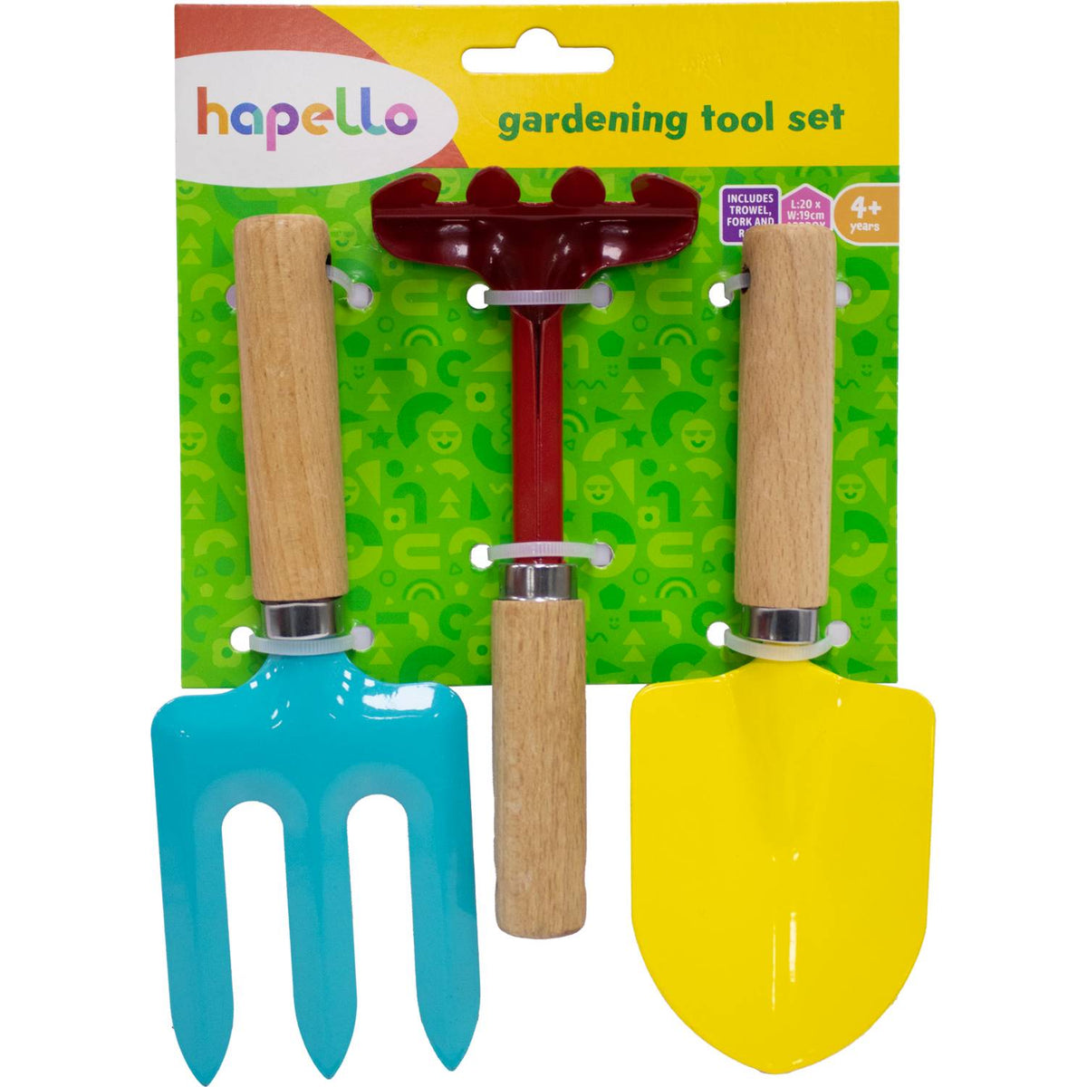 Hapello kids gardening tool set with metal and wood handles - British product
