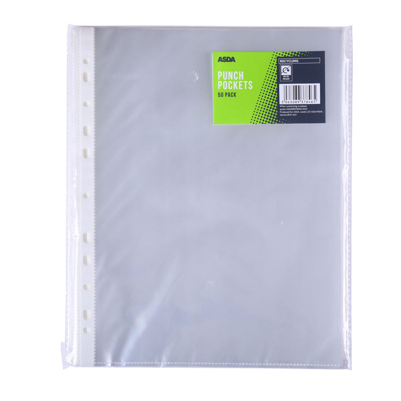 ASDA A4 punch pockets 50 pack - British product