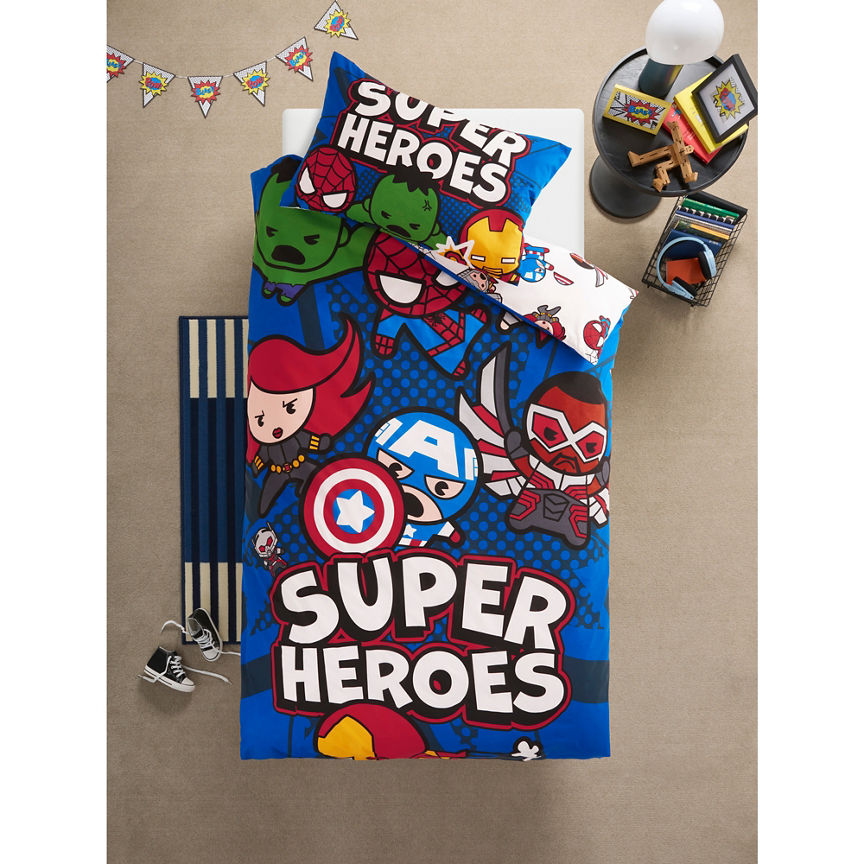 Marvel Pop Head Cotton-Rich Reversible Single Duvet Set