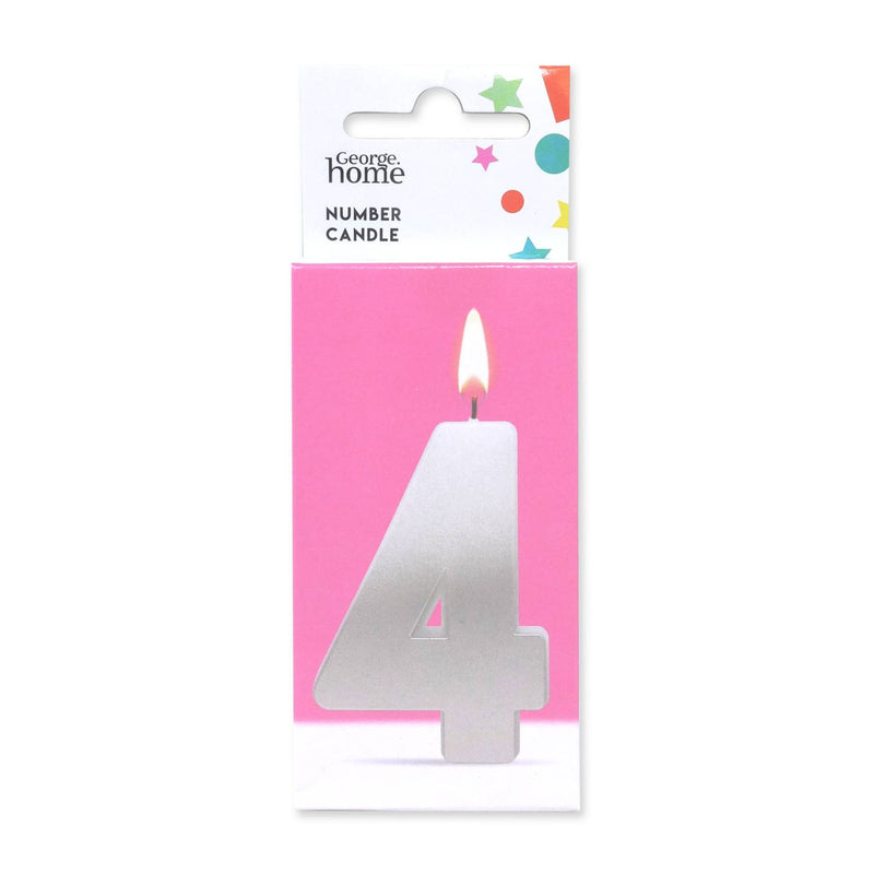 George Home silver foil large candle number 4, imported from the UK