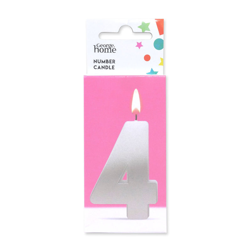 George Home silver foil large candle number 4, imported from the UK