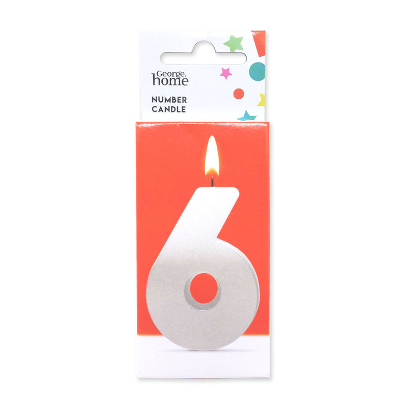 George Home Number Candle 6 Silver Glitter Large, UK version