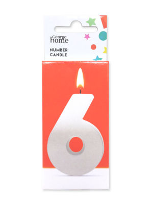 George Home Number Candle 6 Silver Glitter Large, UK version