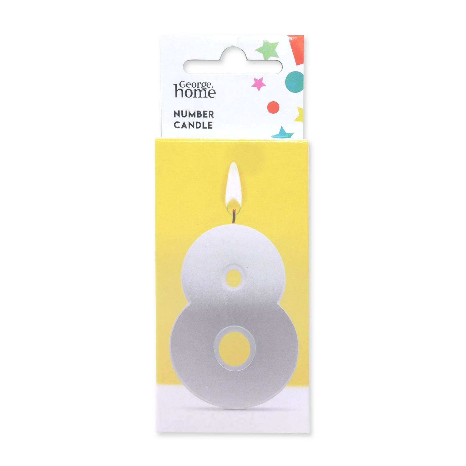 George Home number 8 glitter candle white silver (British brand)