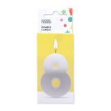 George Home number 8 glitter candle white silver (British brand)