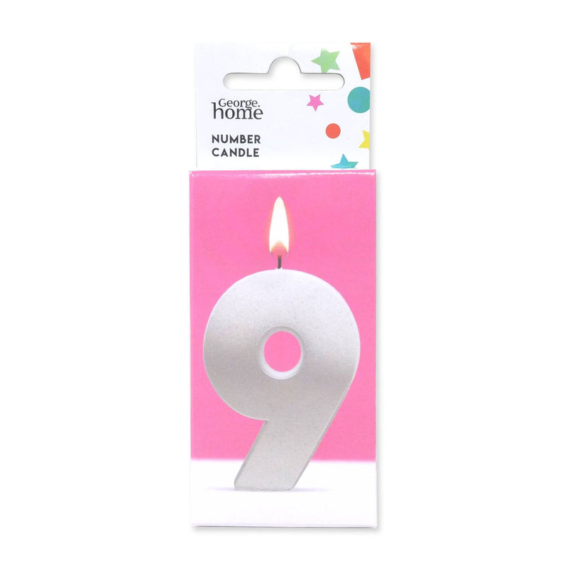 George Home large number 9 candle white and silver - British product