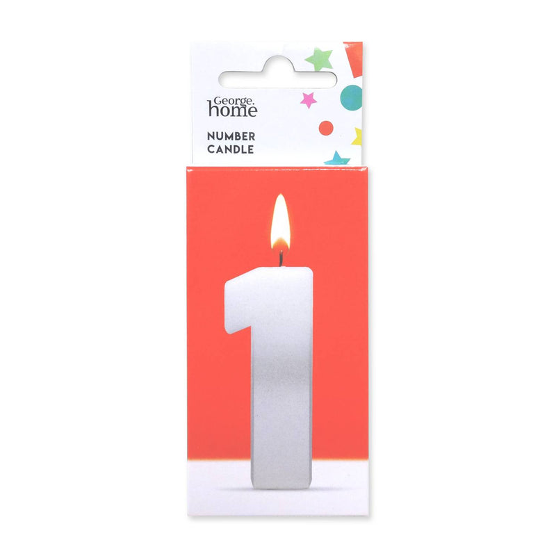 George Home large number 1 candle silver foil, UK version